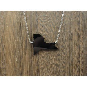 18" Sterling Silver Black USA State Pendant Necklace Vintage Minimalist Everyday